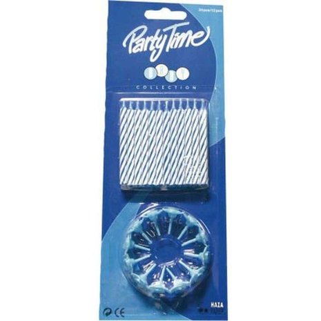 Folat Cake candles 24 pieces - 12 holders light blue