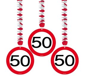 Folat Decoratie spiraal 50 Verkeersbord 3 stuks Folat Decoratie spiraal 50 Verkeersbord 3 stuks