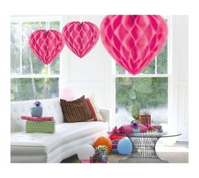Honeycomb hartvorm roze 30cm per stuk Honeycomb hartvorm roze 30cm per stuk