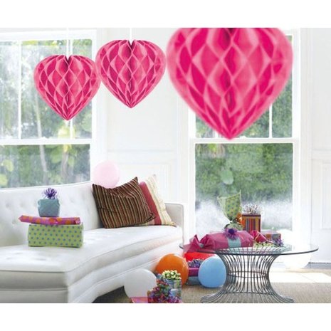 Shape de coeur en nid d'abeille rose 30cm par pièce