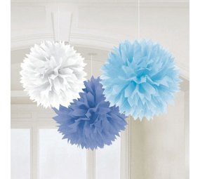 Pompom wit-blauw | 3 stuks Pompom wit-blauw | 3 stuks