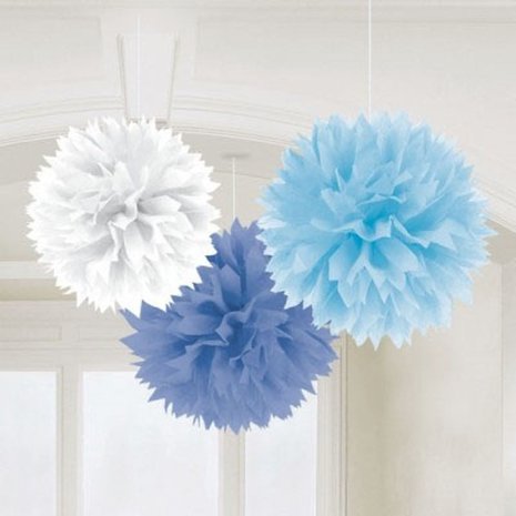 Pompom wit-blauw | 3 stuks Pompom wit-blauw | 3 stuks