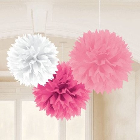 Amscan Pompom white-pink 3 pieces