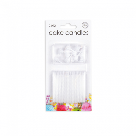 Globos Nordic Weiße Kuchenkerzen 24 Stücke - 12 Halter