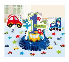 Tafeldecoratie set 1 jaar voertuigen Happy Birthday Tafeldecoratie set 1 jaar voertuigen Happy Birthday