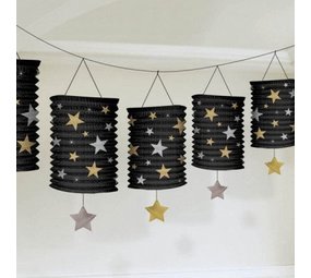 Slinger zwart met sterren 6 lampionnen