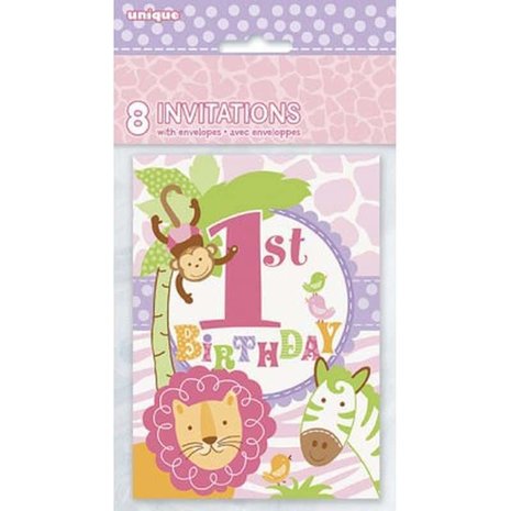 Einladung 1 Jahr Safari Girl 8 Stücke Einladung 1 Jahr Safari Girl 8 Stücke