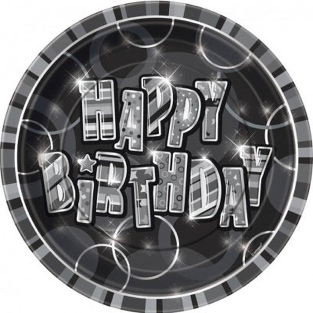 Plate Glitz Happy Birthday Black 23cm | 8 pieces Plate Glitz Happy Birthday Black 23cm | 8 pieces