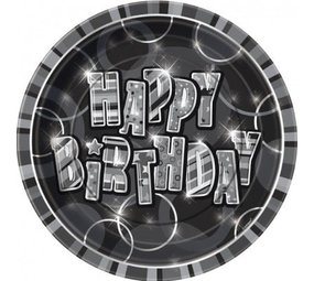 Teller Glanz alles Gute zum Geburtstag Schwarz 23 cm | 8 Stücke