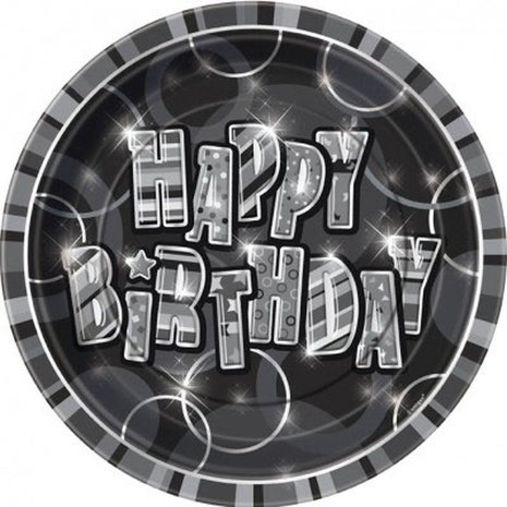 Plate Glitz Happy Birthday Black 23cm | 8 pieces Plate Glitz Happy Birthday Black 23cm | 8 pieces