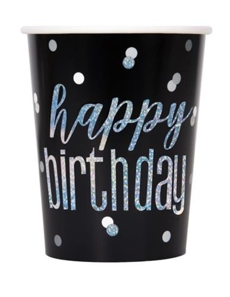Beker Glitz Happy Birthday zwart 8 stuks Beker Glitz Happy Birthday zwart 8 stuks