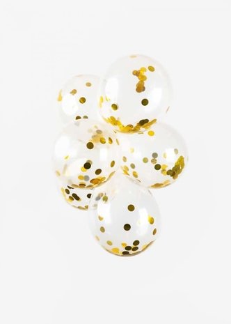 Ballon transparant met goud confetti | 6 stuks Ballon transparant met goud confetti | 6 stuks