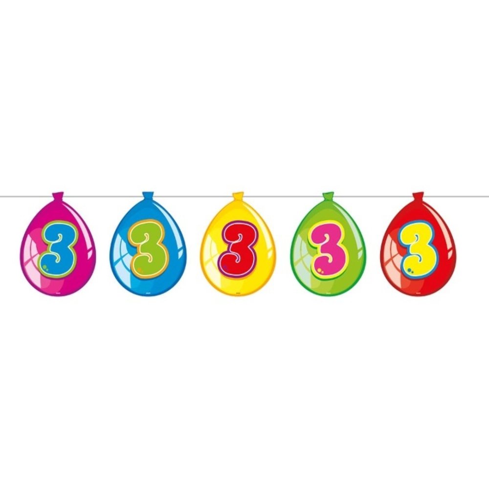 Flaggenlinie Slingerballon Zahl 3 | 10 Meter Flaggenlinie Slingerballon Zahl 3 | 10 Meter