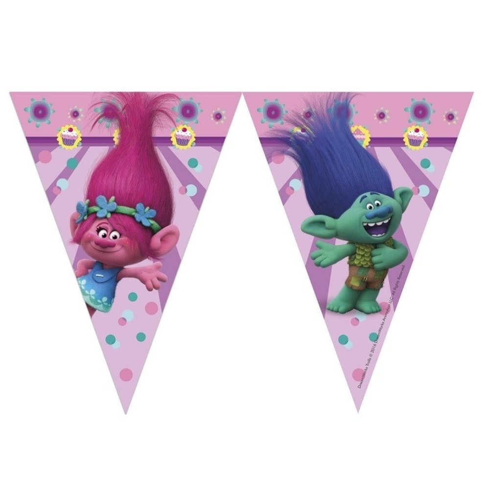 Vlaggenlijn slinger Trolls | 2,3 meter Vlaggenlijn slinger Trolls | 2,3 meter