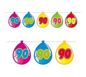 Vlaggenlijn slinger Ballonvorm 90 jaar | 10 meter Vlaggenlijn slinger Ballonvorm 90 jaar | 10 meter