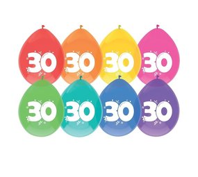 Ballon 30 ans de couleurs fraîches 8 pièces