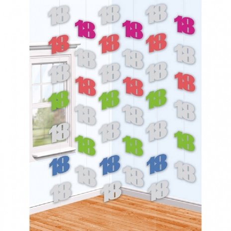 Hangdecoratie 18 jaar 6 stuks