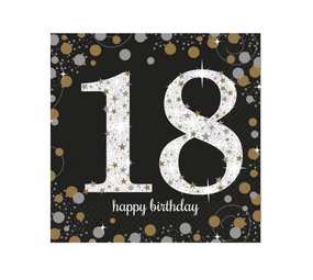 Amscan Servet 18 jaar Sparkling zilver-goud 16 stuks