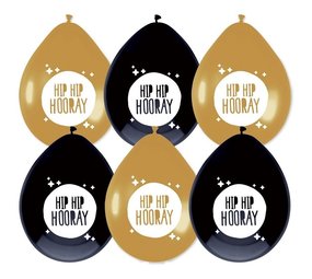 Balloons Hip Hip Hooray Gold & Black | 6 pieces Balloons Hip Hip Hooray Gold & Black | 6 pieces