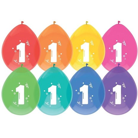 Haza - Witbaard Ballons 1 an Couleurs fraîches 8 pièces