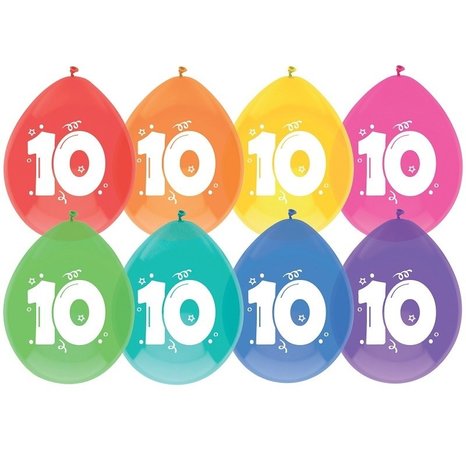 Haza - Witbaard Balloons 10 years fresh colors 8 pieces Haza - Witbaard Balloons 10 years fresh colors 8 pieces
