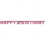 Amscan Guirlande de lettres Happy 18 Birthday Rose Pétillant 213x16cm | par unité Amscan Guirlande de lettres Happy 18 Birthday Rose Pétillant 213x16cm | par unité
