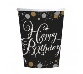 Amscan Cups Happy Birthday Sparkling Gold 250 ml | 8 pieces Amscan Cups Happy Birthday Sparkling Gold 250 ml | 8 pieces
