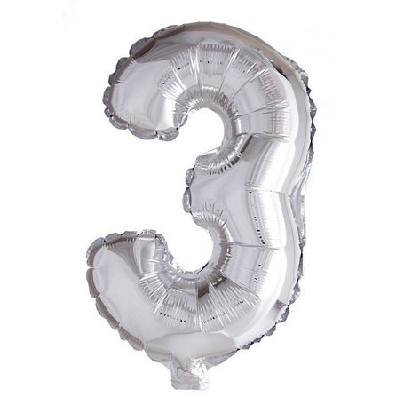 Globos Nordic Folienballon Zahl 3 Silber 40 cm