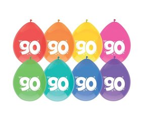 Ballonnen 90 jaar frisse kleuren | 8 stuks