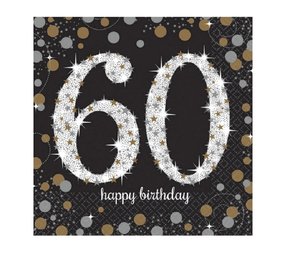 Servet 60 jaar Sparkling zilver - goud 16 stuks Servet 60 jaar Sparkling zilver - goud 16 stuks
