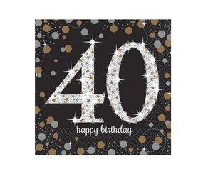 Amscan Serviette 40 Jahre funkelnder Silber - Gold 16 Stücke