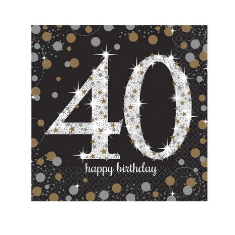 Amscan Servet 40 jaar Sparkling zilver - goud 16 stuks Amscan Servet 40 jaar Sparkling zilver - goud 16 stuks