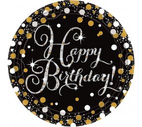 Amscan Bord Sparkling zilver-goud Happy Birthday 23 cm 8 stuks Amscan Bord Sparkling zilver-goud Happy Birthday 23 cm 8 stuks