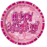 Teller Glitz Happy Birthday Pink 23 cm 8 Stücke
