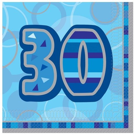 Servet Glitz 30 jaar blauw 16 stuks