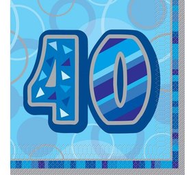 Servet Glitz 40 jaar blauw 16 stuks Servet Glitz 40 jaar blauw 16 stuks