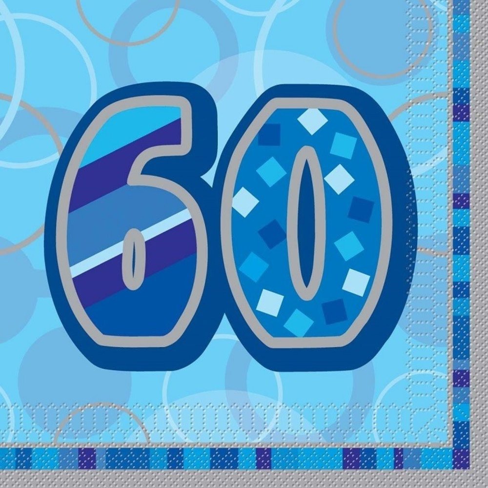 Servet Glitz 60 jaar blauw 16 stuks