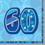Serviette glitz 60 ans bleu 16 pièces Serviette glitz 60 ans bleu 16 pièces