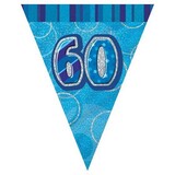 Vlaggen slinger Glitz 60 jaar blauw Vlaggen slinger Glitz 60 jaar blauw