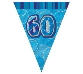 Vlaggen slinger Glitz 60 jaar blauw Vlaggen slinger Glitz 60 jaar blauw