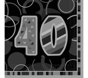 Serviette glitz 40 ans noir 16 pièces