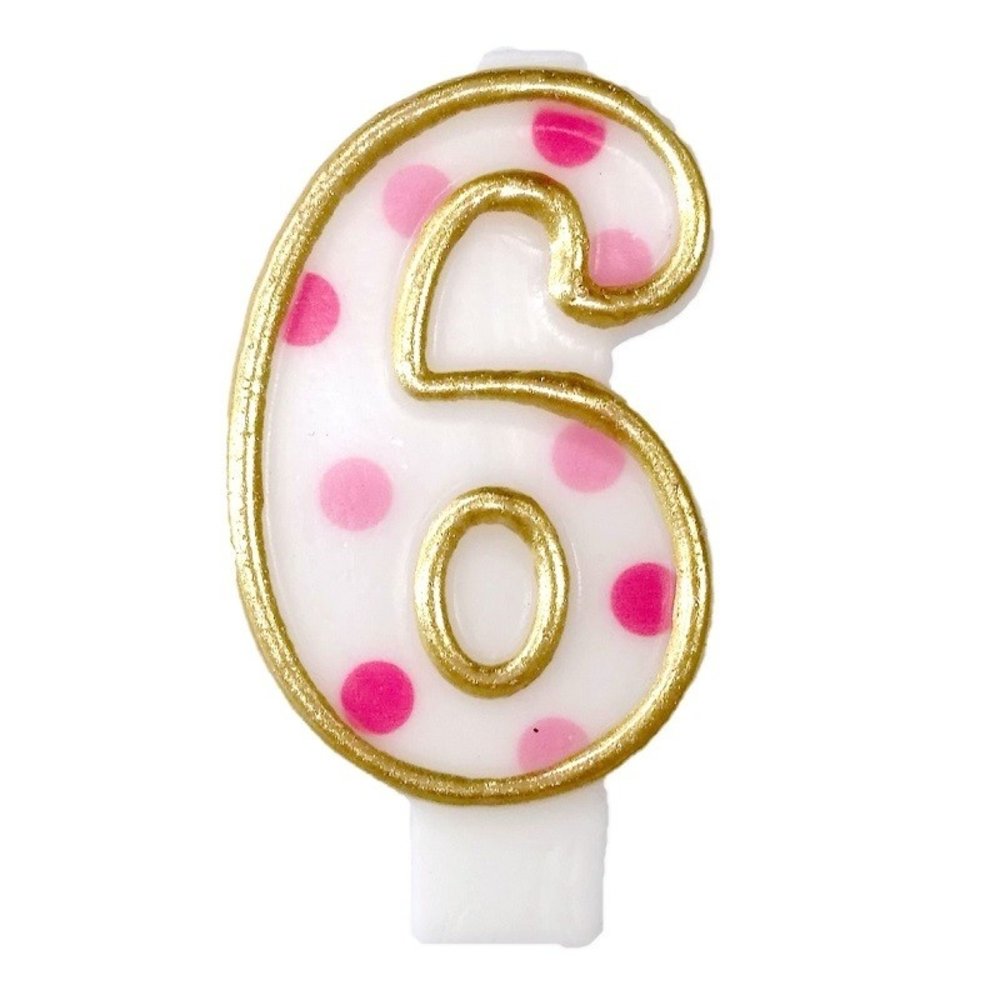 Kaars 6 gespikkeld roze