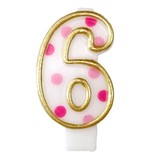 Kaars 6 gespikkeld roze Kaars 6 gespikkeld roze