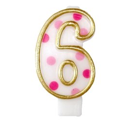 Kaars 6 gespikkeld roze Kaars 6 gespikkeld roze