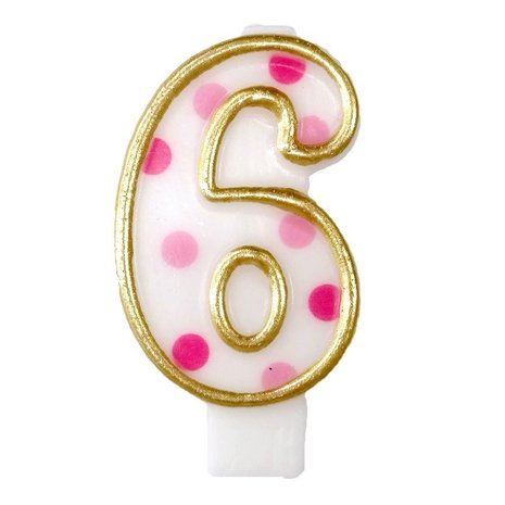 Kaars 6 gespikkeld roze