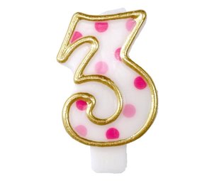 Kaars 3 gespikkeld roze