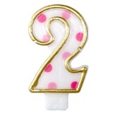 Kaars cijfer 2 gespikkeld roze Kaars cijfer 2 gespikkeld roze