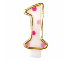 Kaars 1 gespikkeld roze Kaars 1 gespikkeld roze