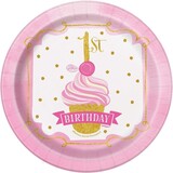 Platte Gold-Pink 1. Geburtstag 18cm | 8 Stücke