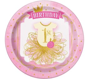 Platte Gold-Pink 1. Geburtstag 23 cm | 8 Stücke
